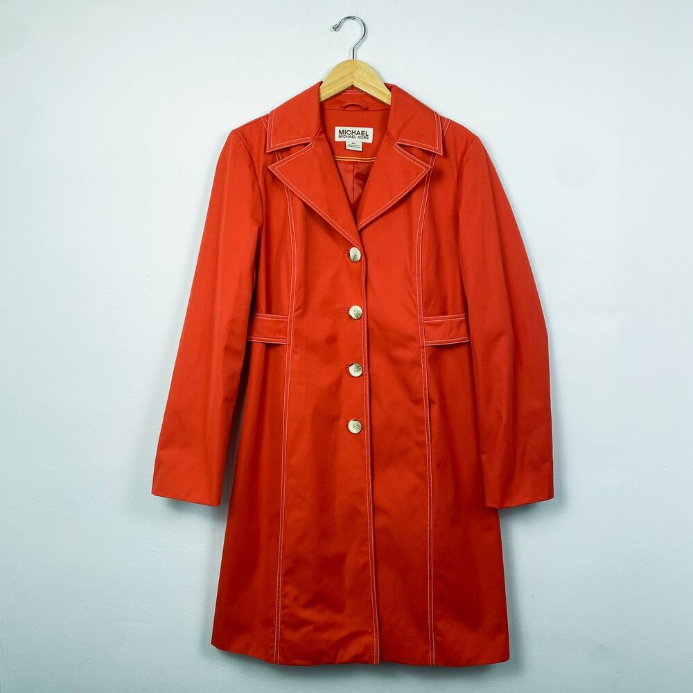 MICHAEL Michael Kors Singel Breasted Trench Coat Red Orange Medium